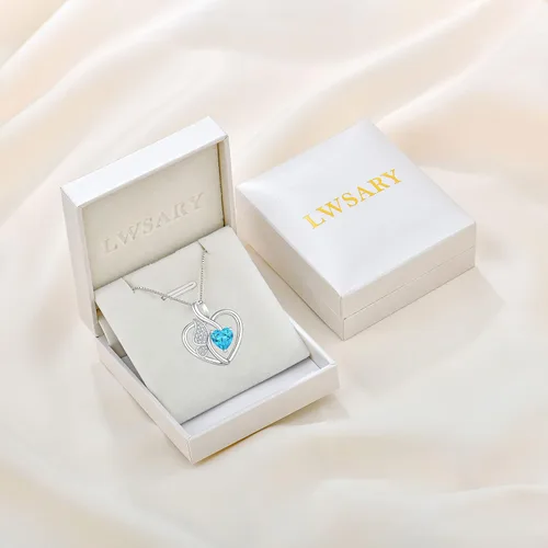 Vista 6 de Lwsary Butterfly Necklace 925 Sterling Silver Love Heart Pendant with Birthstone, Jewelry Gift for Woman Mother Mom Wife Her Girlfriend Girl