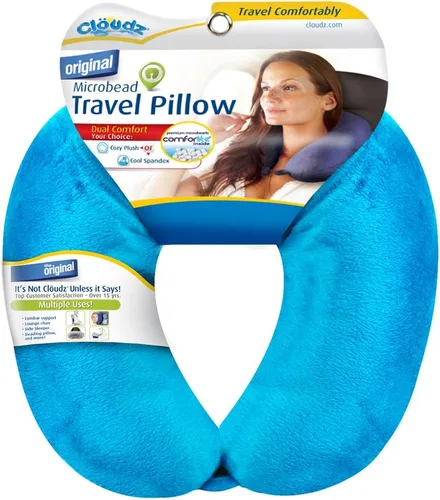 Vista 12 de Cloudz Almohada de viaje con microesferas de doble comodidad para el cuello en avión. Tela de felpa súper suave y acogedora en un lado, elastano