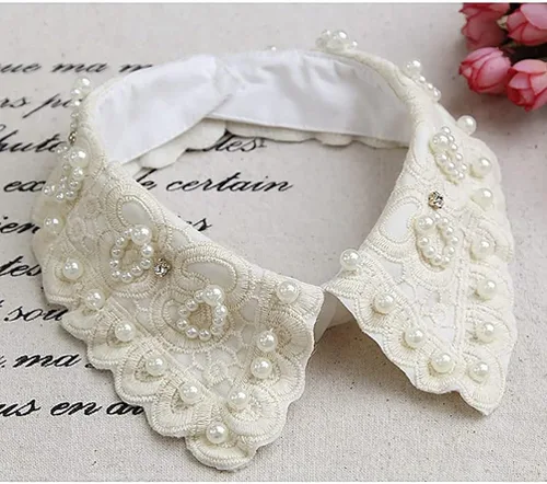 Vista 2 de BUUEERR Collar de encaje falso casual con cuello de vestido, gargantilla con cuentas de diamante, color blanco