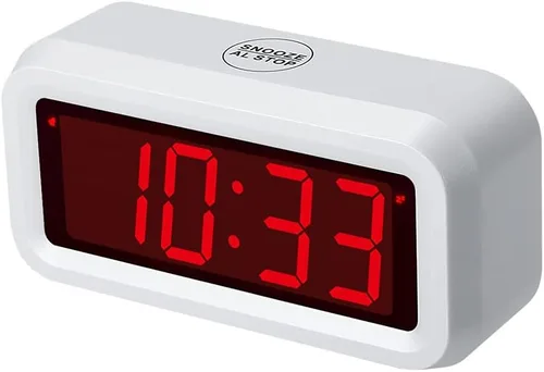 Vista 13 de Reloj despertador digital, funciona con pilas, con pantalla LED para dormitorios, larga duración de batería, brillo ajustable en 3 niveles, 12/24