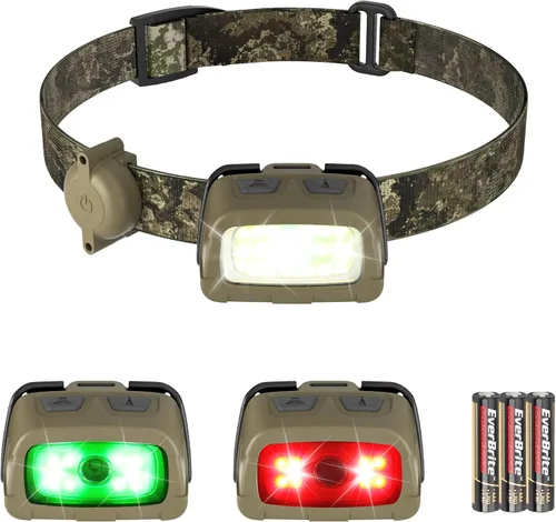 Vista 9 de EverBrite Linterna frontal de 300 lúmenes con modos de luz roja/verde/blanca, luz trasera, diadema ajustable, para correr, acampar, senderismo