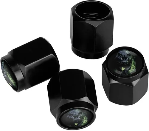 Vista 24 de Wolf - Tapones de válvula de neumático con bandera americana, tapas de válvula de neumático de aluminio negro, cubiertas universales