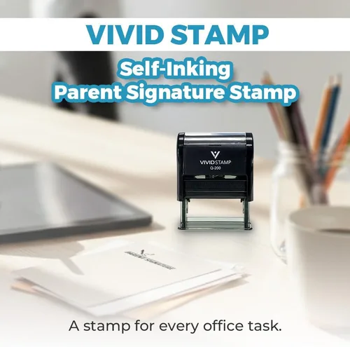 Vista 3 de Timbre de caucho de entintado automático con inscripción PARENT SIGNATURE, Negro