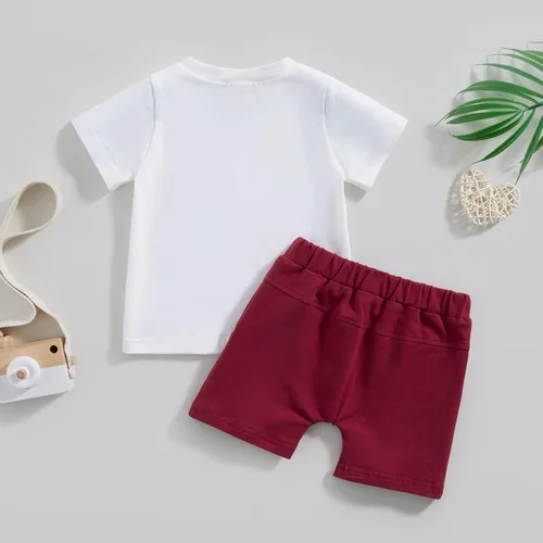 Vista 7 de Ayalinggo Conjunto de pantalones cortos casuales de verano para bebé niño, camiseta con bolsillo a rayas y cintura elástica, pantalones cortos
