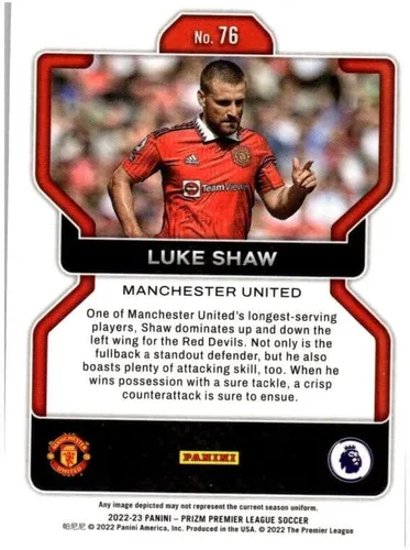 Vista 2 de 2022-23 PANINI PRIZM PREMEIR LEAGUE #76 LUKE SHAW MANCHESTER UNITED SOCCER OFFICIAL TRADING CARD OF THE PRO