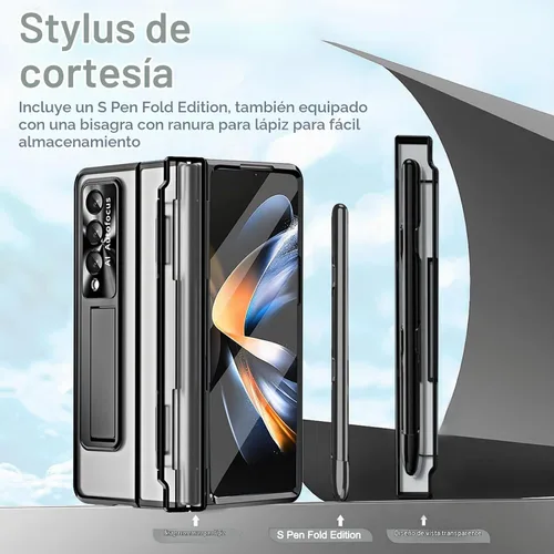 Vista 2 de NINKI Funda compatible con Samsung Galaxy Z Fold 5 5G con S Pen y protección de bisagra, cubierta transparente chapada de lujo transparente con Negro
