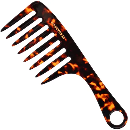 Vista 13 de D1 Peine de mango de dientes anchos para cabello rizado Eleva, conserva el rizo, suaviza el cabello. Peine de acetato (morado brillante)