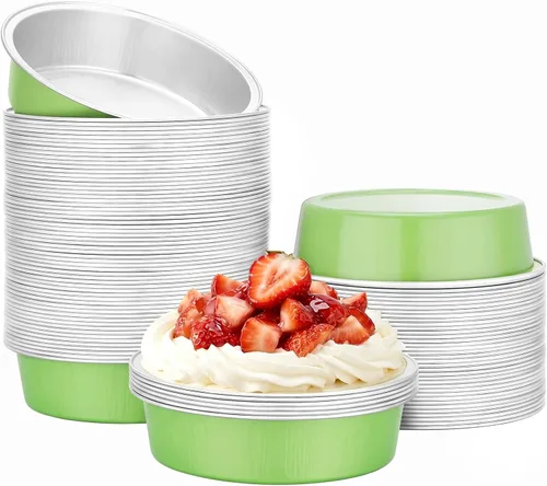 Vista 17 de Beasea Paquete de 100 moldes desechables para hornear de 4 pulgadas, 7.3 onzas, 7.3 fl oz / 215ml, papel de aluminio, mini ramequín sin tapas
