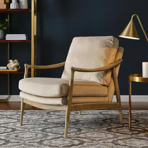 Vista 2 de Modway Langford - Sillón de terciopelo resistente a las manchas, silla de terciopelo moderna de mediados de siglo con marco de madera, silla