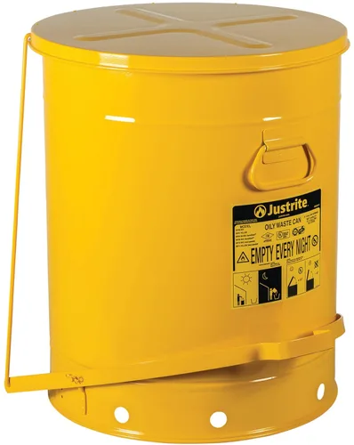 Vista 23 de Justrite Recipiente para desechos aceitosos de acero galvanizado de 10 galones, recipiente de seguridad metálico para trapos con aceite de 18 x 14