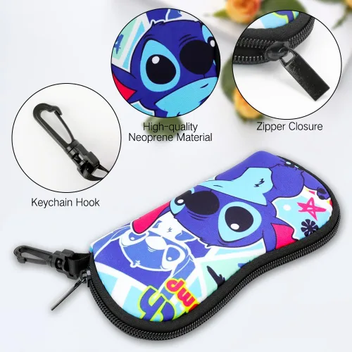 Vista 2 de PERFECTSIGHT Funda Kawaii para lentes, funda de neopreno con cremallera y clip, bonita bolsa de viaje para lentes de sol suaves para mujeres y niños