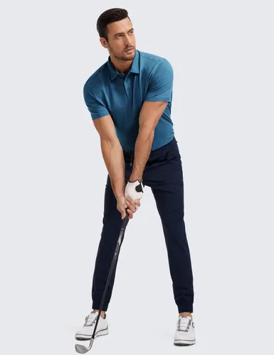 Vista 5 de CRZ YOGA Polo de golf para hombre, manga corta, absorbe la humedad, atlética, deportiva, casual, piqué