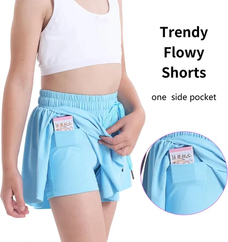Vista 2 de Pantalones cortos deportivos fluidos para niños y niñas, para correr, deportes, fitness, entrenamiento activo, jóvenes, con cintura elástica