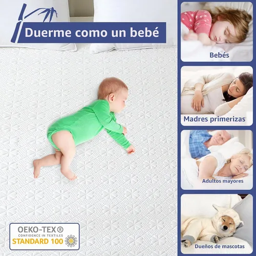 Vista 4 de Protector de colchón impermeable de viscosa de bambú tamaño Queen, funda de colchón refrescante para cama tamaño Queen, funda de colchón súper suave