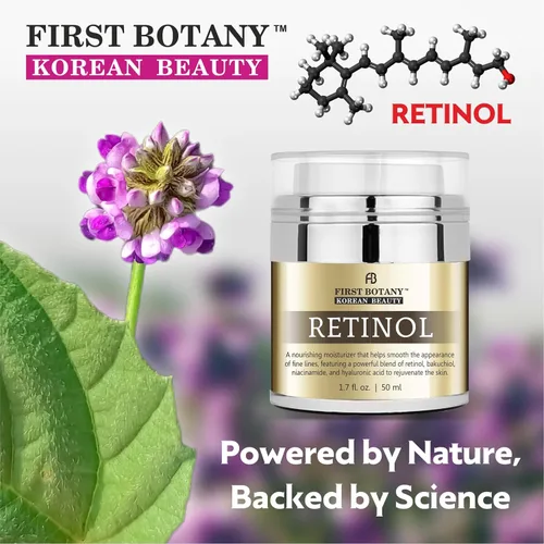 Vista 5 de First Botany Crema facial hidratante con retinol coreano, crema facial y cervical hidratante antienvejecimiento con bakuchiol, niacinamida y ácido