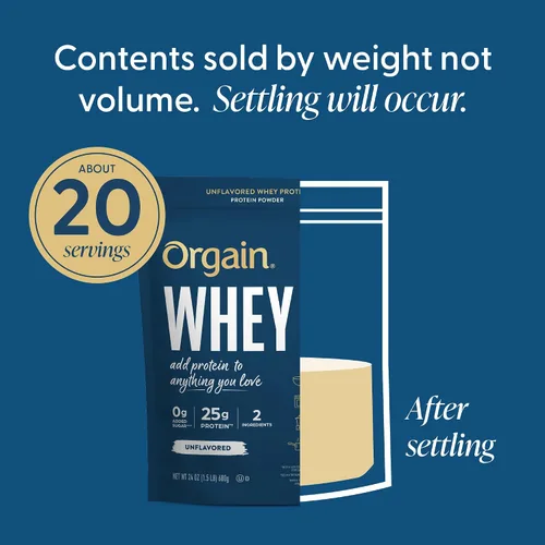 Vista 7 de Orgain Polvo de proteína de suero de leche sin sabor de 0.88 onzas, sin OMG