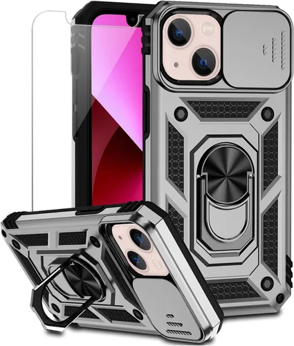 Vista 9 de Funda para iPhone 13 con cubierta para lente de cámara, protector de pantalla HD, doble capa [protección contra caídas de grado militar de 15 pies]