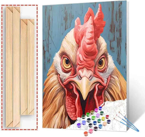 Vista 11 de Tucocoo Bumbers - Pintura de animales de granja para adultos, pintura acrílica por números, pintura acrílica, lienzo, decoración de cocina, gallo