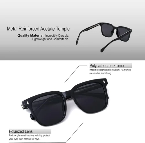Vista 2 de Ethan - Gafas de sol polarizadas UV400 marco de policarbonato con patillas de acetato cuadradas unisex