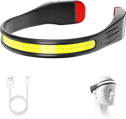 Vista 8 de Linterna frontal LED, faros delanteros recargables con haz ancho de 230° y luz trasera roja para llevar con 3 modos de iluminación, linterna