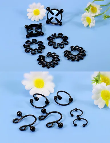 Vista 2 de Piercing de pezón falso, anillos para pezones sin perforación Negro