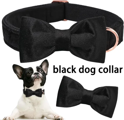 Vista 4 de ARING PET Collar de perro con corbatín, collares de terciopelo para perros con corbatín extraíble, collar de lazo ajustable para perros hembras