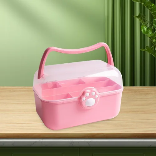 Vista 4 de JISADER Caja de costura portátil multiusos con asa, organizador de manualidades con cerradura para suministros de arte, aretes de costura, color rosa