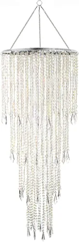 Vista 8 de Pantalla de araña de 3 niveles con cuentas de acrílico iridiscente, pantalla colgante de luz de techo con cuentas de cristal para boda, fiesta