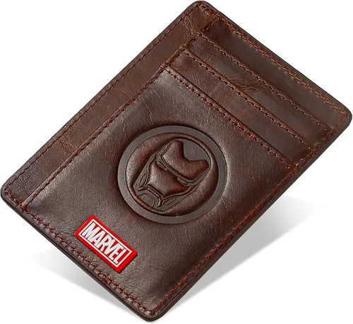 Vista 6 de NARYM Cartera de cuero genuino con personaje del Capitán América, delgada y minimalista de cuero frontal con bloqueo RFID para hombres y mujeres