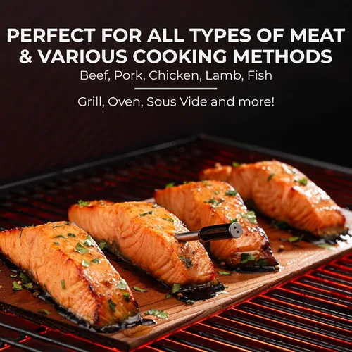Vista 5 de Grill Tech - Termómetro inalámbrico inteligente Bluetooth para carne para asar y ahumar, precisión de precisión, rango de 950 pies, funda recargable
