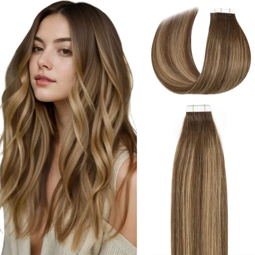 Vista 25 de Lacer Extensiones de cabello humano adhesivas de 12 pulgadas, cinta adhesiva de doble cara para extensiones de cabello de trama cutánea, 20