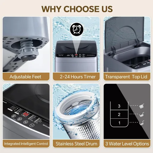 Vista 7 de [Usado] NEWBULIG Lavadora portátil de 1.06 pies cúbicos, capacidad de 7.7 libras, lavadora compacta completamente automática con 10 ciclos de lavado