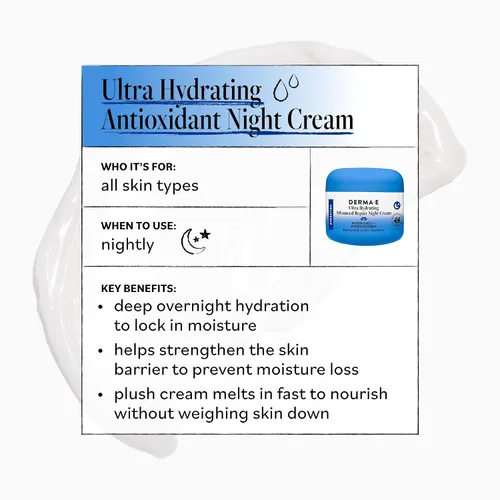Vista 5 de DERMA E Crema hidratante de noche – Hidratante facial durante la noche con ácido hialurónico y té verde antienvejecimiento para suavizar y nutrir, 2
