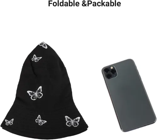 Vista 6 de Umeepar Sombrero de pescador bordado, reversible, plegable, plegable, para playa, sombrero de sol para exteriores para mujeres y hombres