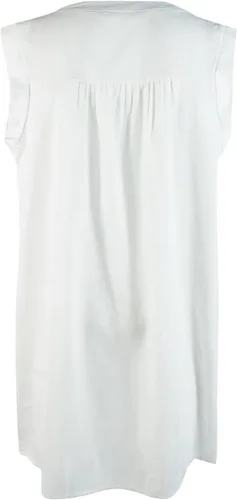 Vista 7 de Vestidos elegantes para mujer, a la moda, cuello en V, sin mangas, sin botones, sexy, color puro, vestido de lino y algodón