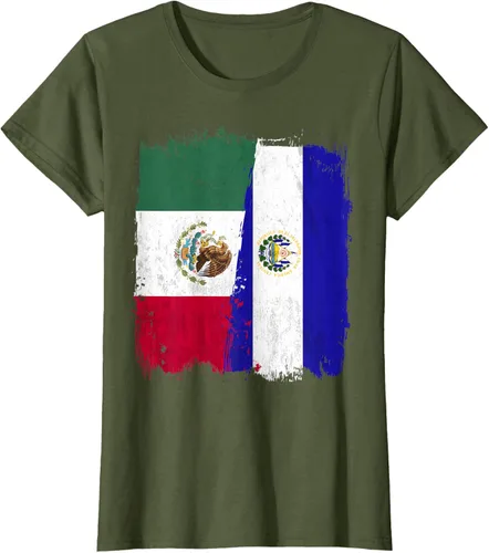 Vista 74 de Camiseta con la bandera mexicana de El Salvador con la mitad de la bandera mexicana de El Salvador