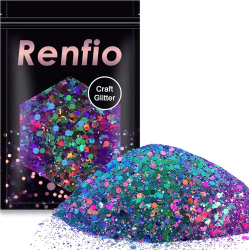 Vista 17 de Renfio Chameleon Purpurina Gruesa con Brillo, Juego de Purpurina de Resina de 16 Colores que Cambian de Color, Cada uno 10g/0.35oz, Copos