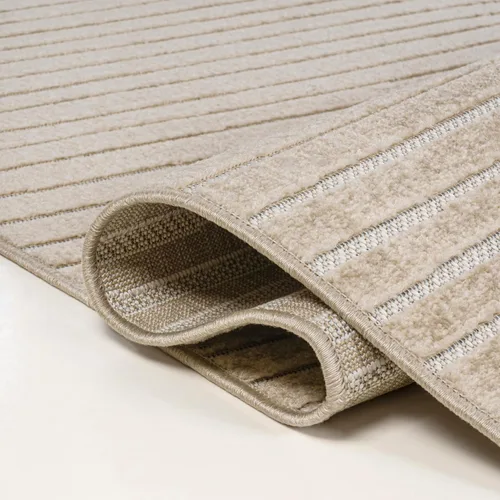 Vista 4 de Eyely NCS100D-3 - Alfombra de área para interiores/exteriores Hallie, diseño minimalista de curvas geométricas altas y bajas, beige/crema, 3 pies x