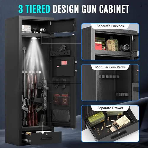 Vista 4 de KAER Caja fuerte digital para armas de 15 a 17 años, para rifles y pistolas, gabinete de pistola y rifle seguro para el hogar con estantes