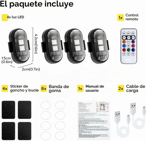 Vista 9 de Mcbazel 4 luces LED estroboscópicas inalámbricas recargables magnéticas, 8 colores, USB, impermeable, anticolisión, luz de advertencia intermitente