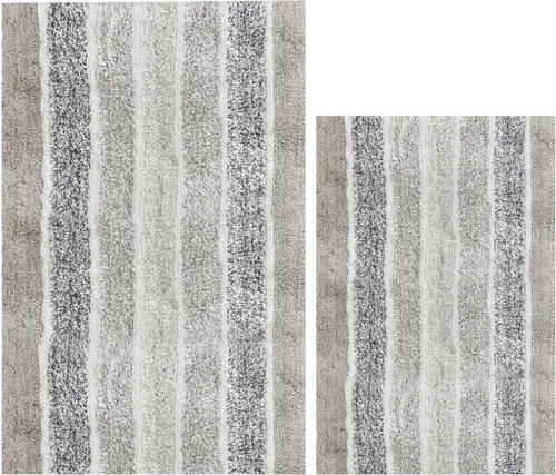 Vista 11 de Ramanta Home Juego de 2 alfombras de baño de algodón a rayas alpinas – Alfombra de baño 100% algodón – 21 x 32 / 17 x 24 – Suave absorbente lavable