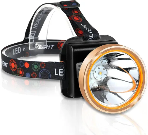Vista 7 de Coon - Luz de caza con luz LED superbrillante con 2 modos de luz, faro impermeable y recargable, linterna de minero dorada ajustable para caza