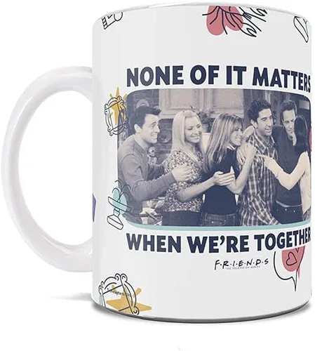 Vista 354 de Trend Setters Friends the Television Show – 25 años – Mercancía oficial – Taza de café o té de cerámica blanca de 11 onzas – perfecta para regalar