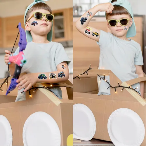 Vista 9 de 96 tatuajes temporales precortados de Monster Truck para niños, suministros para fiestas de cumpleaños, recuerdos y decoraciones súper lindos