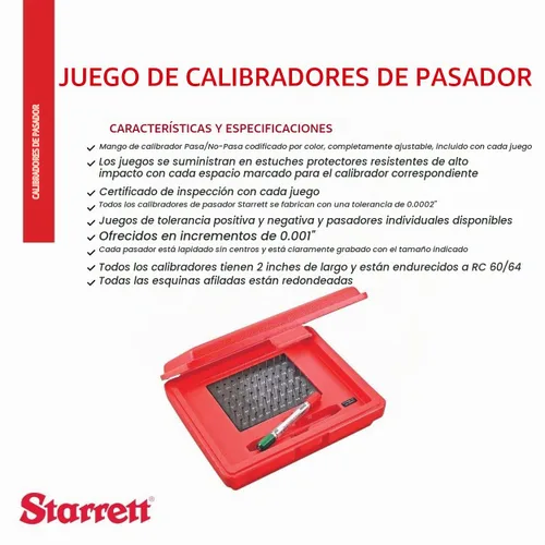 Vista 2 de Starrett Juego de medidores de pasadores de acero de precisión, rango de .011-.060", 50 calibres