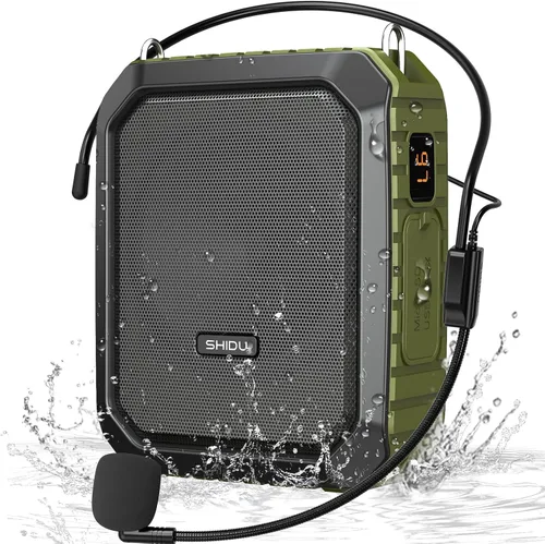 Vista 8 de SHIDU Amplificador de Voz para Profesor con Micrófono Portátil y Altavoz, Megáfono de 18W con Auriculares de Micrófono Cableado, IPX5 Impermeable