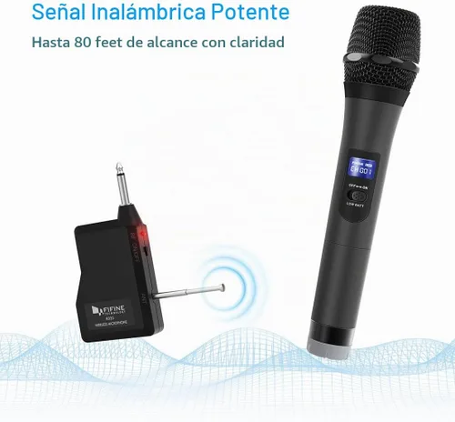 Vista 5 de Micrófono Inalámbrico, Micrófono Dinámico de Mano Sistema de Micrófono Inalámbrico para Noches de Karaoke y Fiestas en Casa para Divertirse Sobre