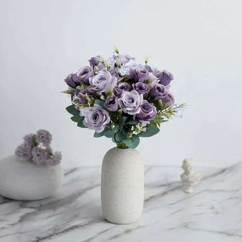Vista 10 de Efavormart - 4 arbustos Ramo de novia de seda artificial de 12 pulgadas de rosa polvorienta, flores sintéticas