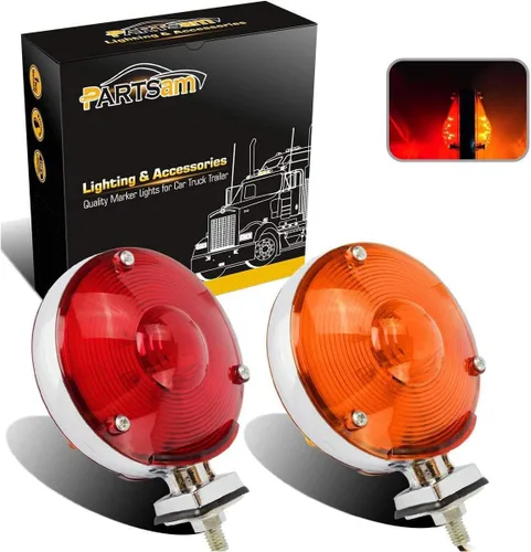 Vista 8 de Partsam 2 luces LED redondas de doble cara LED de 3.9 in, luces LED de señal de giro cromadas y ámbar, 24 diodos, luces de pedestal LED de doble