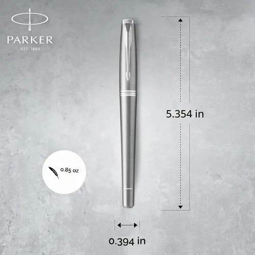 Vista 3 de Parker Urban pluma estilográfica, punta fina, tinta azul recargable Metro Metallic Chrome Trim